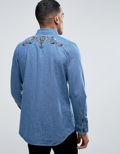 Джинсовая рубашка с вышивкой кактуса Liquor & Poker - Синий