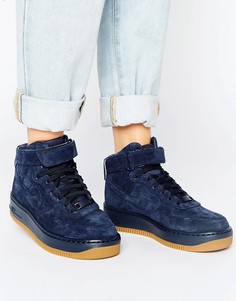 Темно-синие высокие замшевые кроссовки-премиум Nike Air Force 1 Upstep - Темно-синий