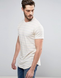 Длинная футболка в полоску с овальным вырезом и асимметричным подолом Only & Sons - Кремовый
