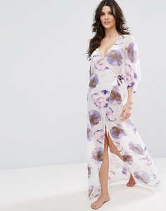 Пляжное платье макси с запахом и цветочным принтом ASOS - Мульти