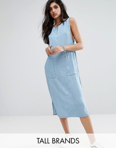Джинсовое цельнокройное платье миди из ткани шамбре Noisy May Tall - Синий