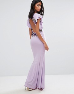 Платье макси с расклешенными рукавами и цветочной вышивкой на спине Club L - Фиолетовый