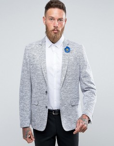 Фактурный узкий пиджак с булавкой-цветком на лацкане Gianni Feraud Heritage - Темно-синий