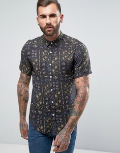 Рубашка из вискозы классического кроя с винтажным принтом ASOS - Черный