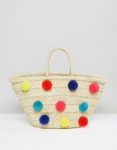 Соломенная пляжная сумка с помпонами Glamorous - Мульти