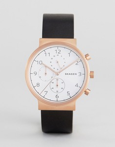 Часы-хронограф с черным кожаным ремешком Skagen SKW6371 Ancher - Черный