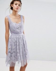 Платье из тюля и кружева с присборенными лямками Little Mistress - Фиолетовый