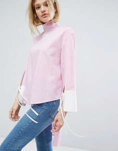 Свободная блузка в тонкую полоску с высокой горловиной Outstanding Ordinary - Розовый