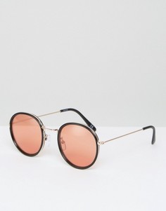 Круглые солнцезащитные очки в стиле 70-х с оранжевыми стеклами ASOS - Черный