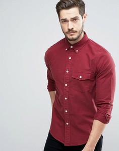 Бордовая обтягивающая рубашка на пуговицах с вышивкой Abercrombie & Fitch - Красный