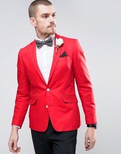 Приталенный льняной пиджак с кремовым цветком на лацкане Gianni Feraud Wedding - Красный