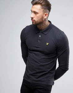 Черное поло классического кроя из пике с длинными рукавами и логотипом Lyle & Scott - Черный