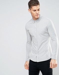 Узкая рубашка из эластичного трикотажа на пуговицах Selected Homme - Серый