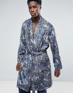 Велюровый халат с принтом пейсли ASOS - Синий