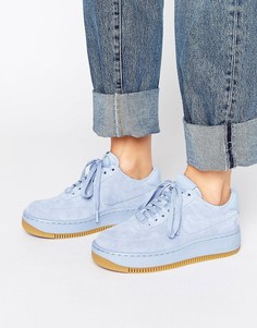 Голубые замшевые кроссовки премиум на платформе Nike Air Force 1 Upstep - Синий