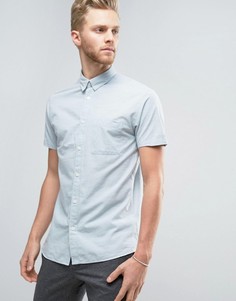 Полосатая рубашка узкого кроя с короткими рукавами Selected Homme - Синий