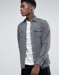 Джинсовая рубашка с длинными рукавами Selected - Серый