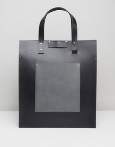 Черная сумка-тоут с серым контрастным накладным карманом Leather Satchel Company - Черный
