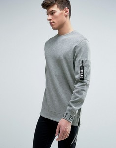 Длинный свитшот с принтом на манжетах и карманом на предплечье Jack & Jones Core - Серый