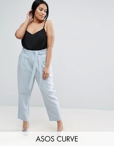 Широкие льняные брюки с поясом ASOS CURVE - Синий