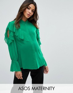 Деконструированная блузка c оборками ASOS Maternity - Зеленый