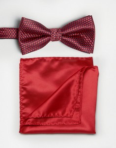 Фактурный галстук-бабочка и платок для нагрудного кармана красного цвета Selected - Красный