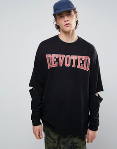 Oversize-футболка снадписью и вырезами ASOS - Черный