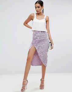 Бархатная юбка-карандаш с запахом ASOS - Фиолетовый