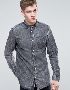 Узкая джинсовая рубашка с эффектом кислотной стирки Jack & Jones Originals - Серый