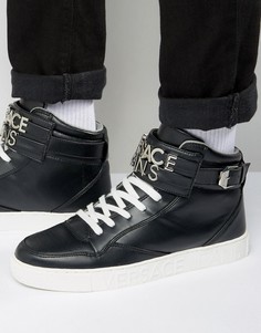 Черные высокие кроссовки с металлическим логотипом на ремешке Versace Jeans - Черный