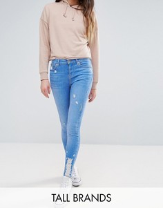 Потертые зауженные джинсы с необработанными краями New Look Tall - Синий