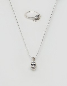 Серебряное ожерелье-цепочка и кольцо с черепом ASOS - Серебряный