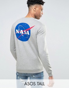 Серый меланжевый свитшот с принтом Nasa ASOS TALL - Серый