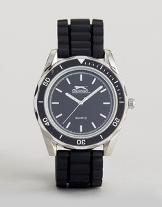 Черно-серебристые часы с силиконовым ремешком Slazenger - Черный