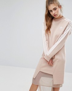 Трикотажное платье платье с тремя полосками и асимметричным подолом adidas Originals - Розовый