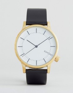 Золотистые часы с черным кожаным ремешком Komono Winston Regal - Черный