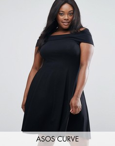 Короткое приталенное платье с широким вырезом ASOS CURVE - Черный