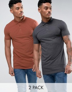 2 длинные обтягивающие футболки-поло (серая/красная) ASOS - СКИДКА - Мульти