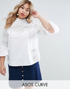 Хлопковая блузка с кружевными вставками ASOS CURVE Victoriana - Белый