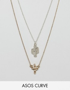 2 ожерелья с кактусами ASOS CURVE - Мульти