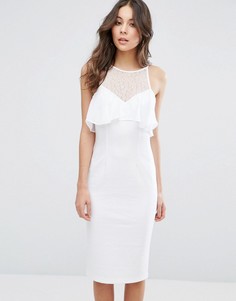 Облегающее платье с рюшами BCBG Illusion - Белый
