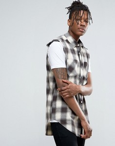 Белая удлиненная клетчатая рубашка без рукавов классического кроя ASOS - Белый