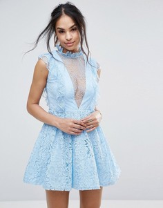 Короткое приталенное кружевное платье с оборками Missguided - Синий