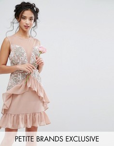 Платье мини с баской и сетчатыми вставками Maya Petite - Розовый