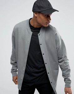 Длинный свободный трикотажный бомбер на кнопках ASOS - Серый