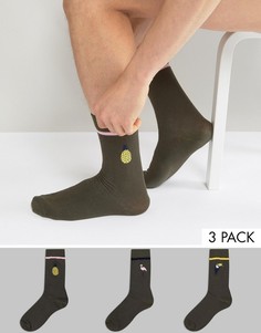 Набор из 3 пар носков с вышивкой ASOS - Черный