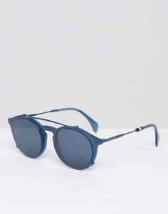 Круглые синие солнцезащитные очки с двойной переносицей Tommy Hilfiger - Синий