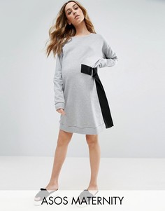 Платье-свитшот мини с D-образным кольцом на завязке ASOS Maternity - Серый