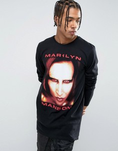 Длинная футболка с принтом Marilyn Manson New Look - Черный