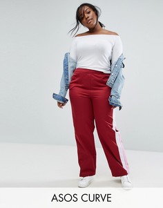Прямые спортивные брюки с полосками по бокам ASOS CURVE - Красный